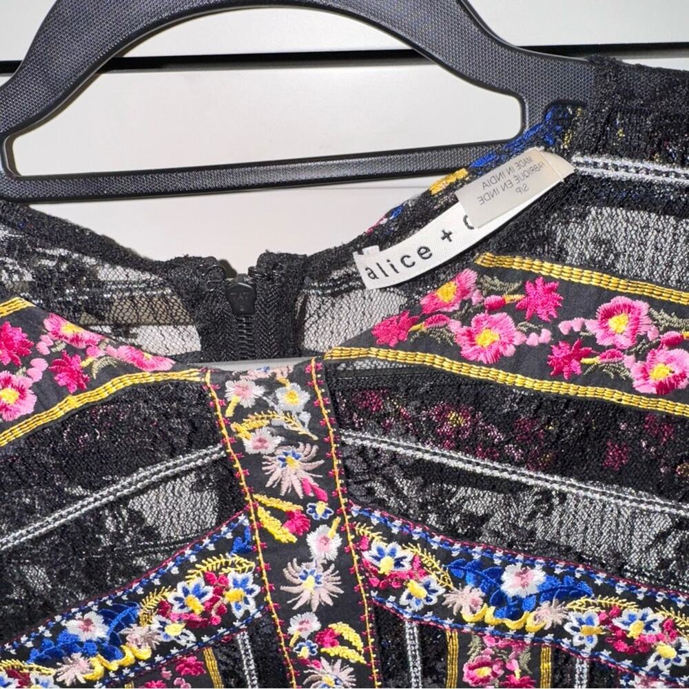 Alice and Olivia Larue Sheer Lace-Inset Top Small - Picture 6 of 10